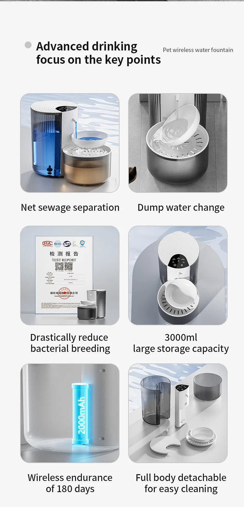 3000ML Pouring Cat Water Dispenser Smart Tilt Design Pet Water Fountain Separate Clean & Dirty Water For Cats and Small Dogs