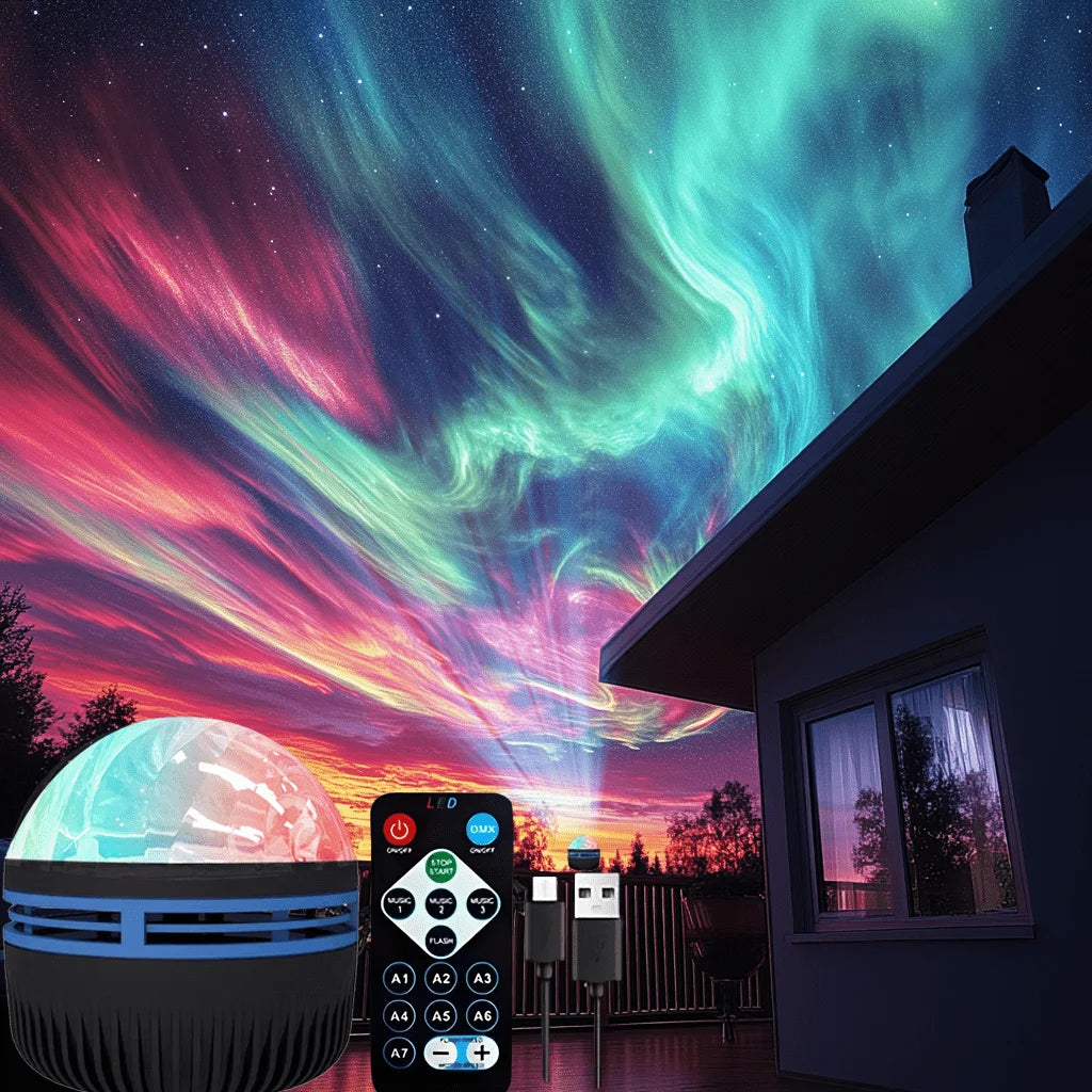 LED Night Light 7 Colors Starry Sky Projector Light Northern Aurora Ambient Light with Auto Rotation USB Remote for Room Decoration