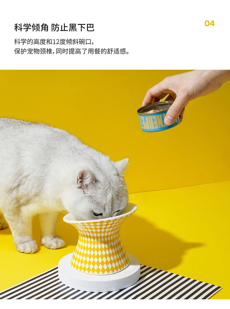 Ceramic Cat and Dog Bowls, Anti-Tip Pet Food Dishes Elevated base design protects cats' necks, suitable for small dogs and cats