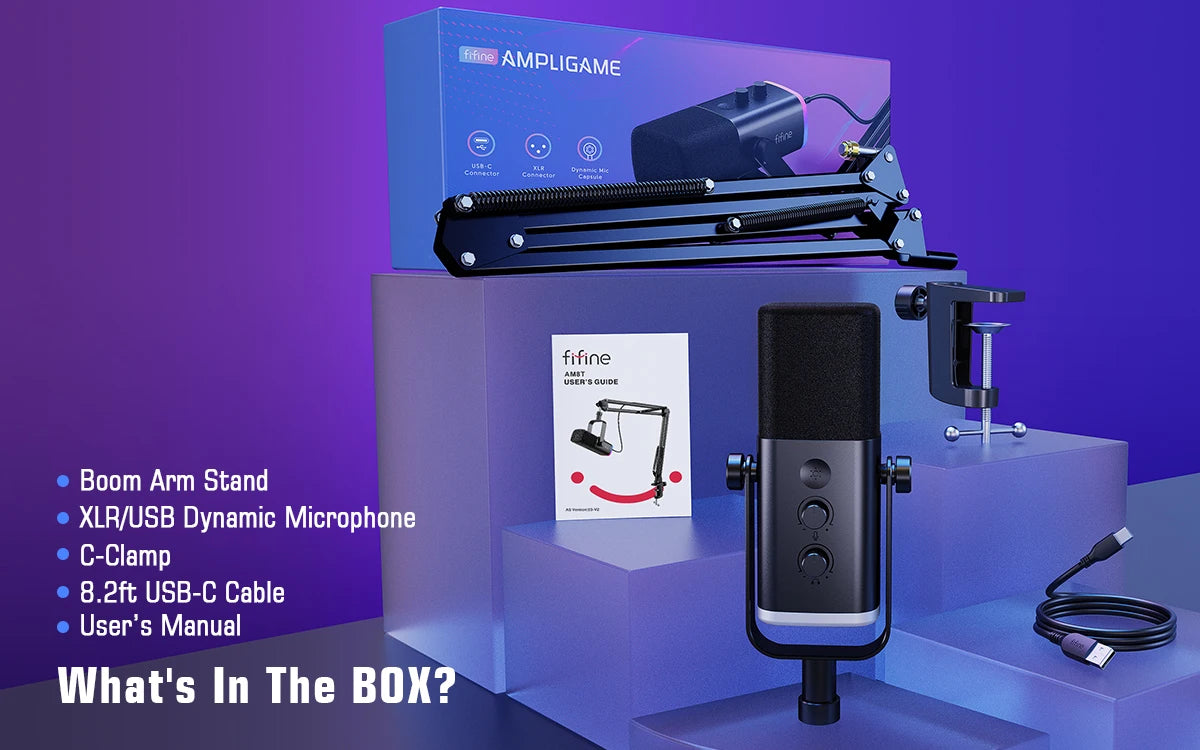 FIFINE AM8T — Microfone Dinâmico USB/XLR com Mute, RGB e Braço Articulado