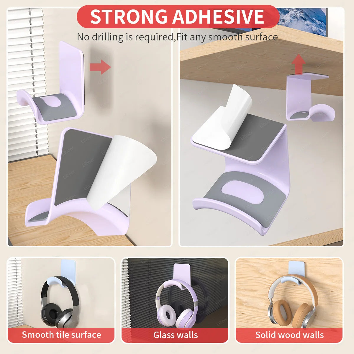 Under Desk Headset Support Headphone Stand Wall Mounted Multi-color Universal Plastic Headphone Hanger Gaming Headset Holder