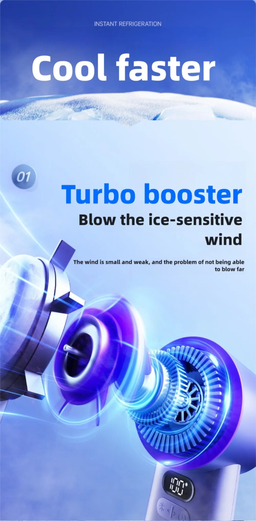 Outdoor Handheld Cold Compress Fan 3600mAh Quite High-speed Cold Air USB Rechargeable Mini Turbo Fan with Lanyard Portable Fan