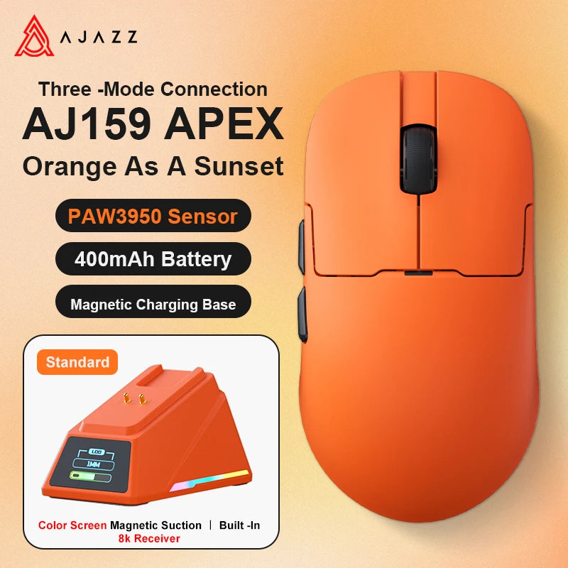 AJAZZ AJ159 APEX Paw3950 Wireless Mouse with RGB Magnetic Charging Base Lightweight Wired Bluetooth Gaming Mouse for PC Laptop