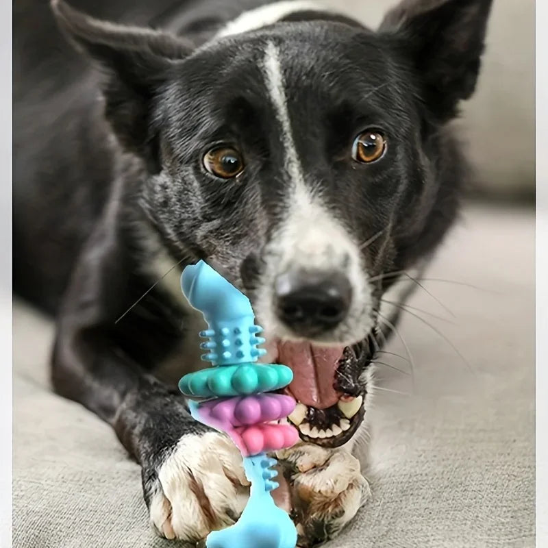 Indestructible Dog Chew Bone Toy for Aggressive Chewers - Durable Thermoplastic Rubber with Geometric Pattern, Teeth Cleaning