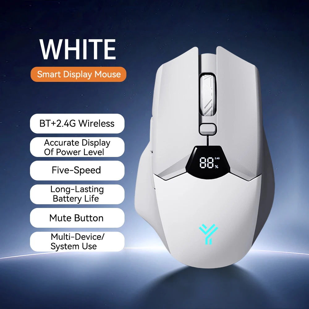 Wireless Bluetooth mouse with digital battery display, silent ergonomic mouse for PC Laptop Gaming, 2.4G / Bluetooth 5.0