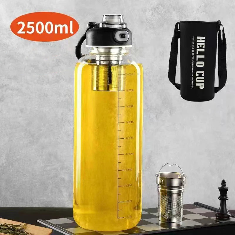 800/2500ml Large Glass Water Bottle with Lock Lid and Direct Drink Spout, Reusable Sports Water Bottle for Gym, Home, and Outdoor Use.