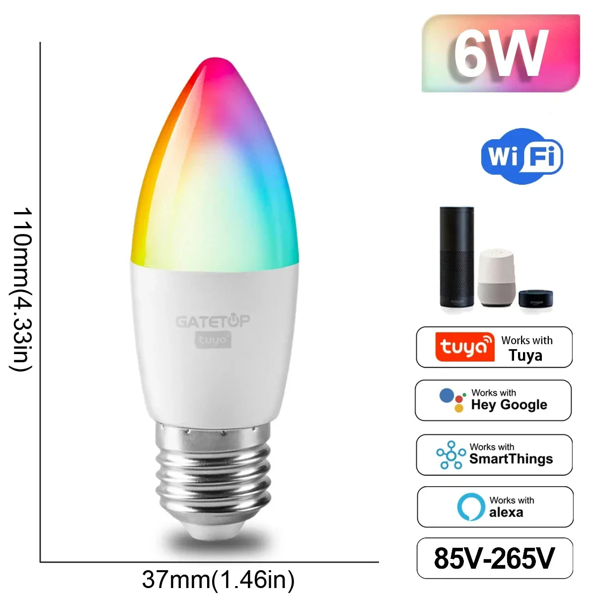 RGB Smart LED Bulb Dimmable Tuya Gu10 C37 A60 T37 E14 E27 B22 Light Wifi Magic Lamp AC 110V 220V Works with Alexa Google Home