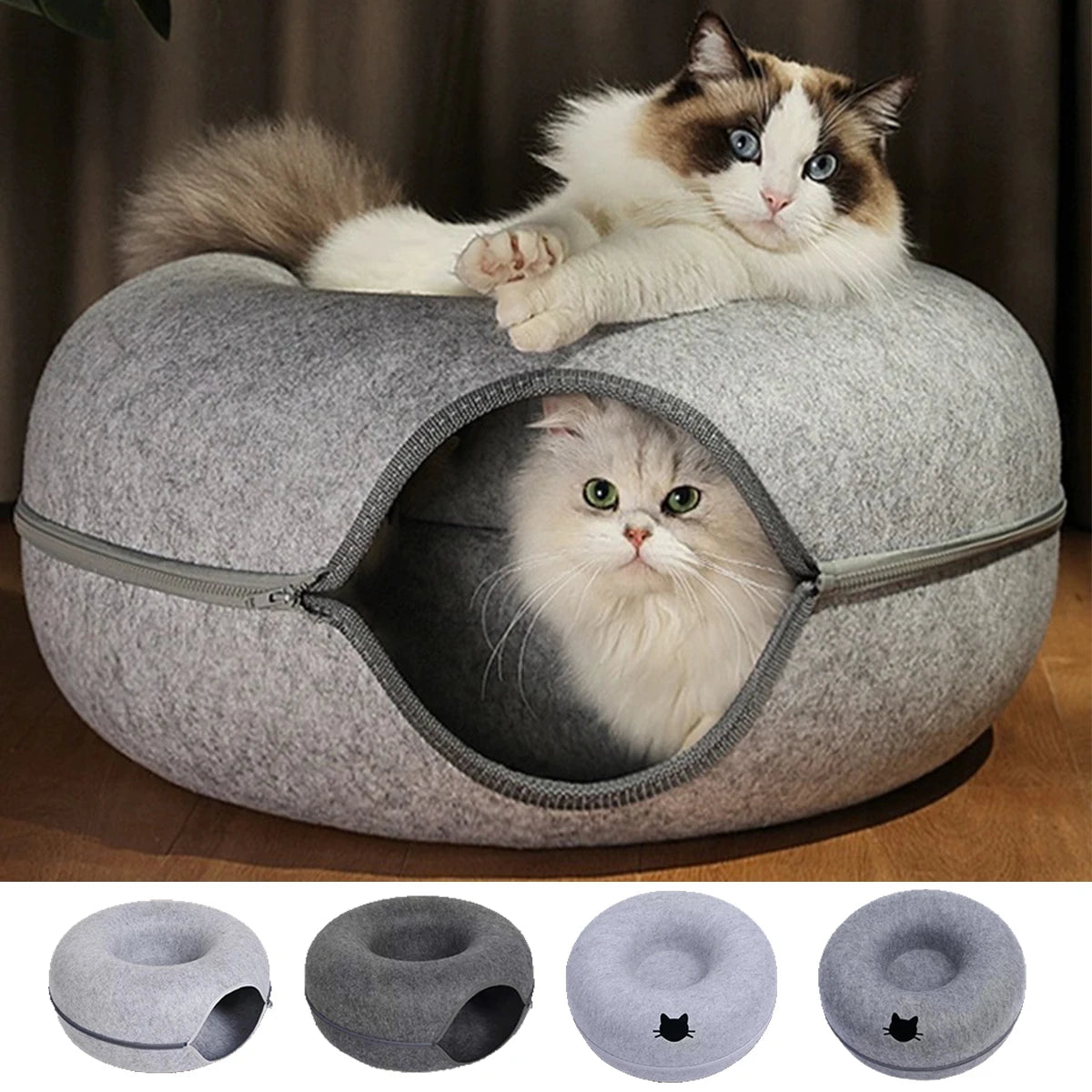 Interactive Round Small Cat Tunnel Nest Felt Kittens Bed House Scratcher Cat Donut Sleeping Pet Toy for Cats