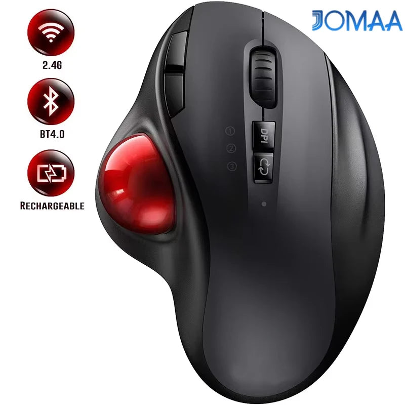 2.4G Wireless Trackball Mouse, Dual Bluetooth 4.0 Rechargeable Ergonomic Mouse for Mac, Windows Computer, Laptop, PC