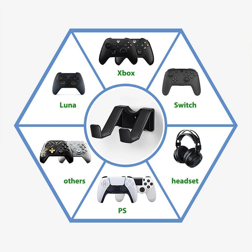 Wall Mounted Gamepad Holder for PS5/PS4/Xbox/Switch – 3 Pcs Black Controller Stand with Adhesive & Screws Gaming Accessories