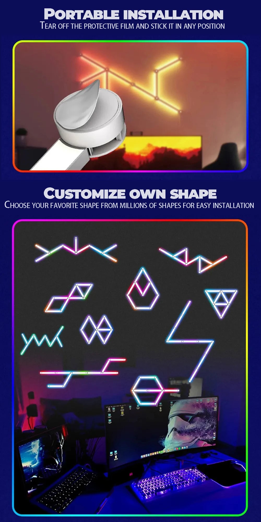 DIY Wall Design LED RGBIC Dynamic Atmosphere Light Night WIFI APP Voice Assistant Control TV Backlight Room Game Decoration