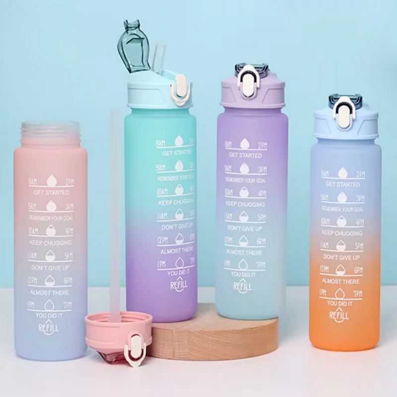 Sports Water Bottle with Time-Tracking Straw Leak Proof Locking Flip Cover for Easy Carry Ideal for Outdoor Adventures