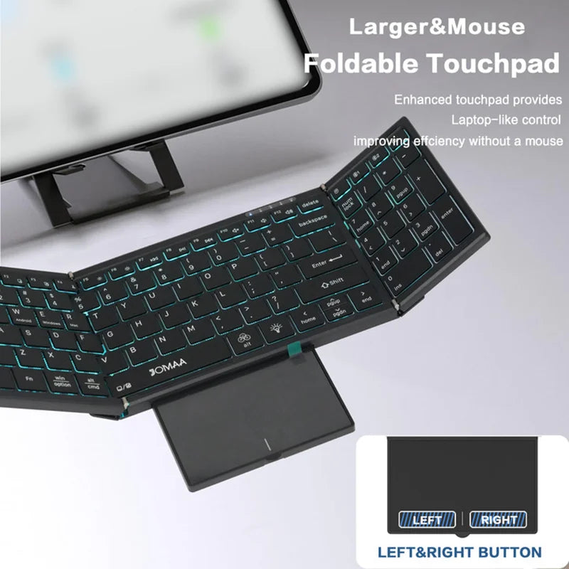 Jomaa Backlit Full Size Foldable Keyboard Bluetooth+USB Wireless Keyboard with Touchpad and Numerical Pad for Windows Laptop