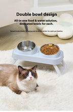 Foldable Stainless Steel Elevated Pet Bowl - Dual Dish Non-Slip Anti-Tip Raised Feeder with Neck Support for Cats Dogs