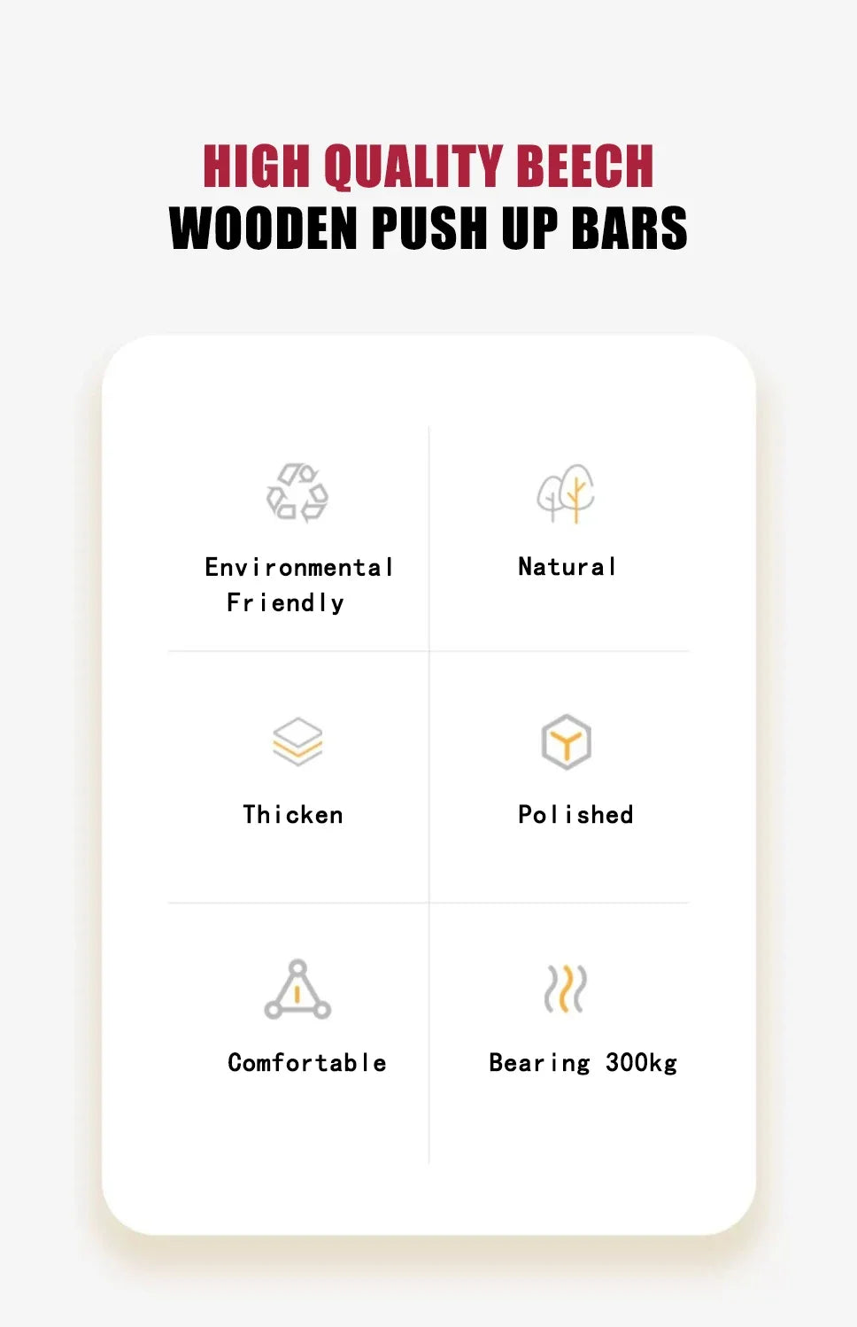 Pull-Up Stand Handles Wooden Push-Up Bar Beech Wood Calisthenics Home Exercise Equipment Wooden Parallettes Bar for Floor Use