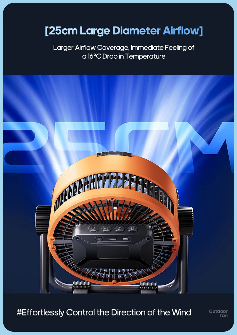 Portable 6 in 1 Outdoor Camping Fan 20000mAh Rechargeable Wireless Tent Ceiling Fan 4 Speed ​​Adjustment LED Lighting Power Bank