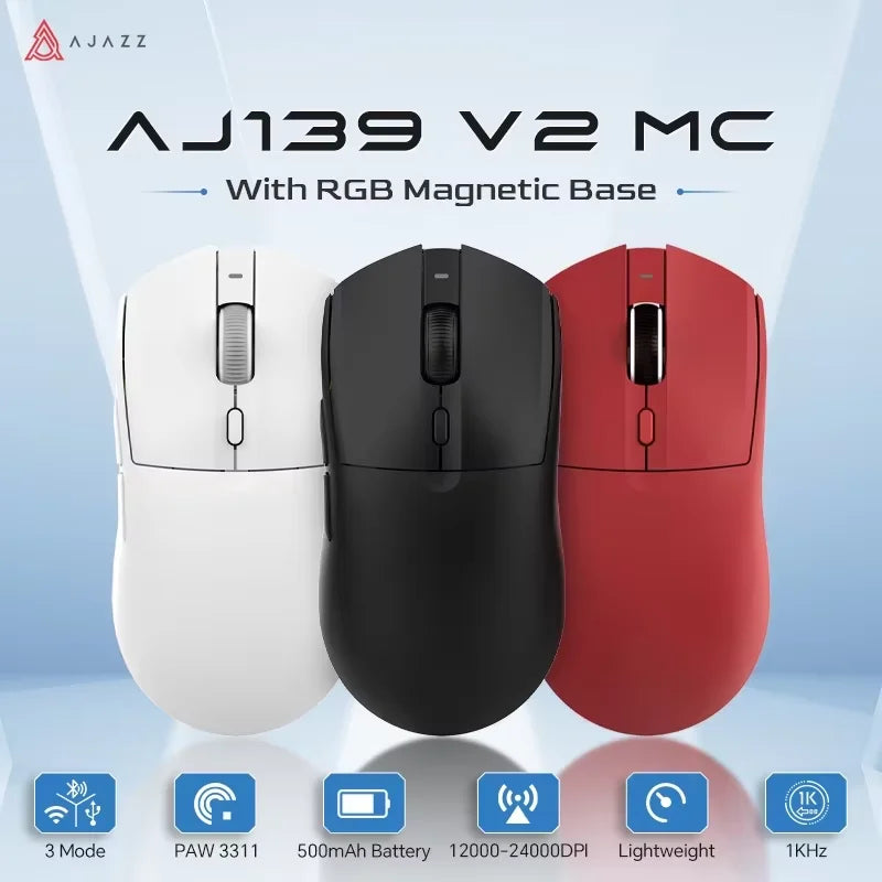 AJAZZ AJ139 V2 MC/AJ139 PRO Wireless Gaming Mouse PAW3311/PAW3395 Sensor 12000DPI/26000DPI 500mAh Bluetooth Mouse Gamer For PC