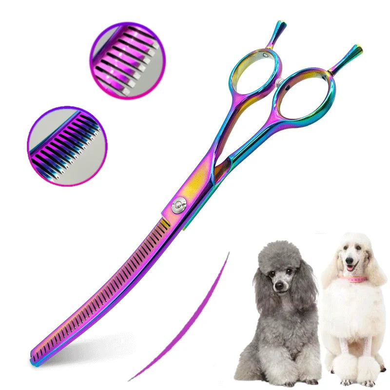 Colorful curved dog trimming clippers, 7.0 inch professional dog cutting scissors, pet trimming scissors.