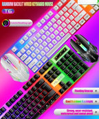 Rainbow Backlit Wired Keyboard and Mouse,Floating Keycap Strong, Wear-resistant, Comfortable Feel Keyboard for Business Office