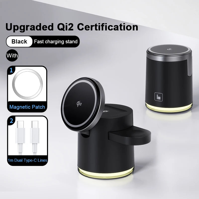 2025 New Qi2 Wireless Charger 3-in-1 Fast Charging Station Stand Folding Holder for iPhone16 15 14 ProMax Airpods Apple Watch
