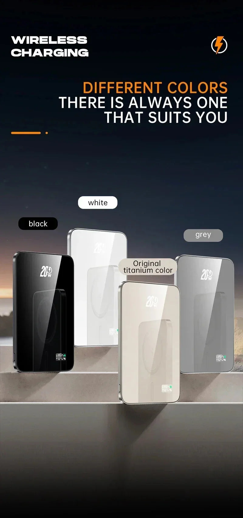 10000mAh 20W Wireless Magnetic Power Bank Portable Battery Charger for MagSafe iPhone 16, 15, 14, 13, and Samsung iWatch