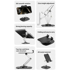 Tablet Stand 360° Rotation Universal Desk Holder Mount Detachable Arm for Cell Phone iPad iPhone Portable Desktop Stand