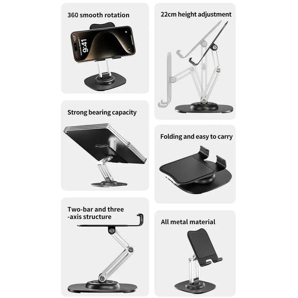 Tablet Stand 360° Rotation Universal Desk Holder Mount Detachable Arm for Cell Phone iPad iPhone Portable Desktop Stand
