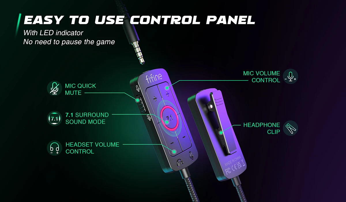 FIFINE H9 — Headset 7.1 USB/3.5 mm com Mic, Volume e Mute para PC/PS5