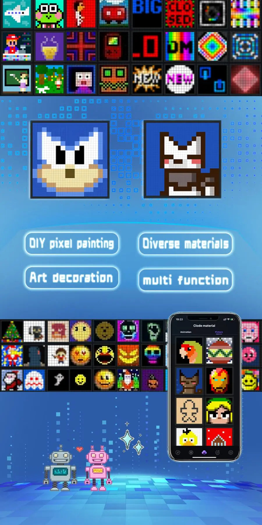 LED Pixel Matrix Bluetooth Smart Display 64x64 RGB Digital Lamp Panel DIY Art Display Gaming Anime Room Decor Frame APP Control