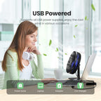 Ventoinha GAIATOP de Mesa — USB, 3 Velocidades, Silenciosa, Ajuste 90°