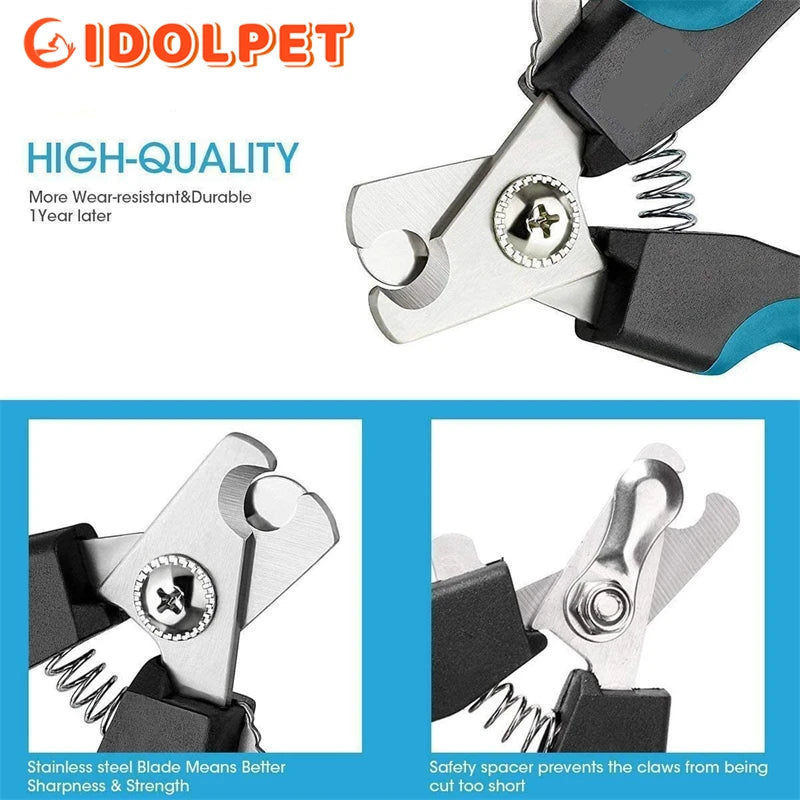 Professional Pet Nail Clipper with Safety Guard, Stainless Steel Scissors for Cat and Dog Claw Care and Grooming Supplies. Size Fits All Sizes.