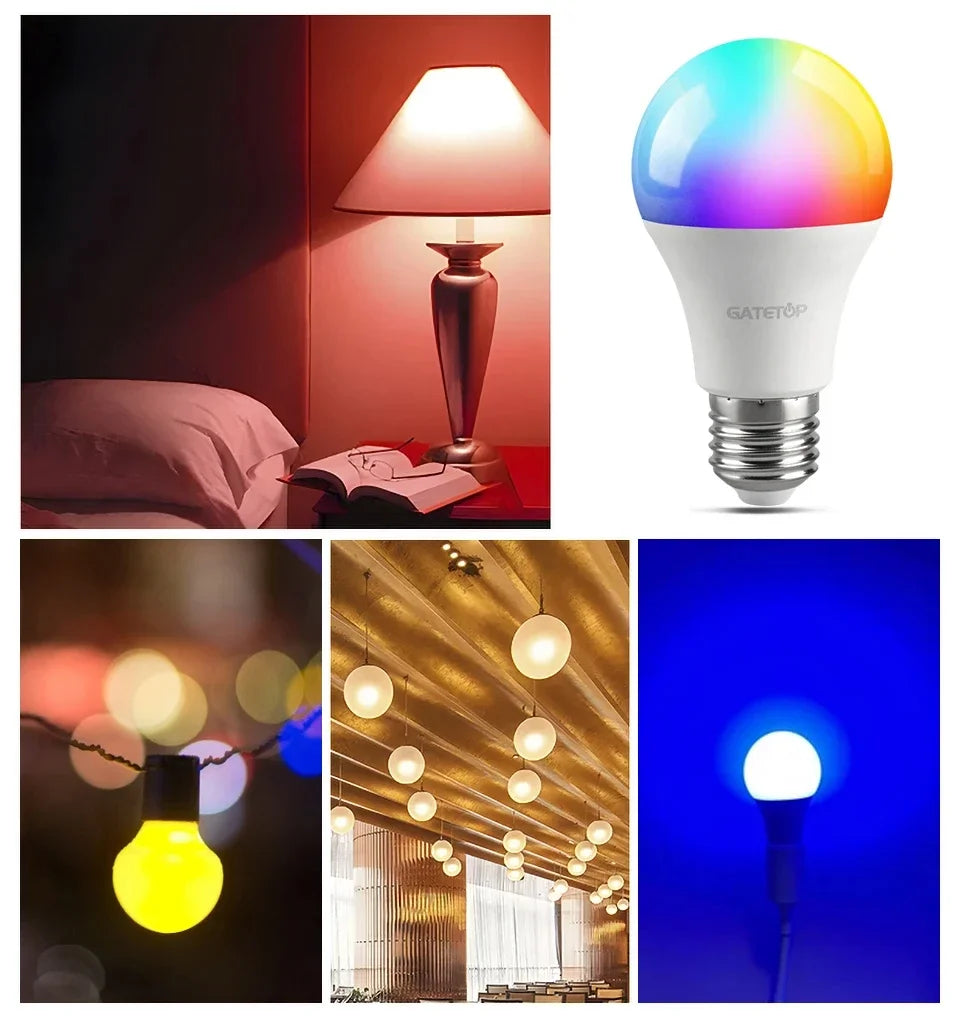 1-10PCS Smart RGBW LED Bulb Spotlight E27 E14 B22 GU10 6W 10W with infrared remote control suitable for colorful home lighting.
