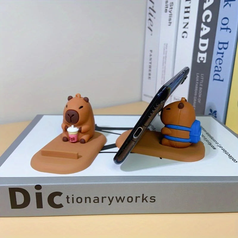 Capybara Phone Stand with Eyes Expressive Non-Slip Base Desk Organizer for Home Office Decor Gift