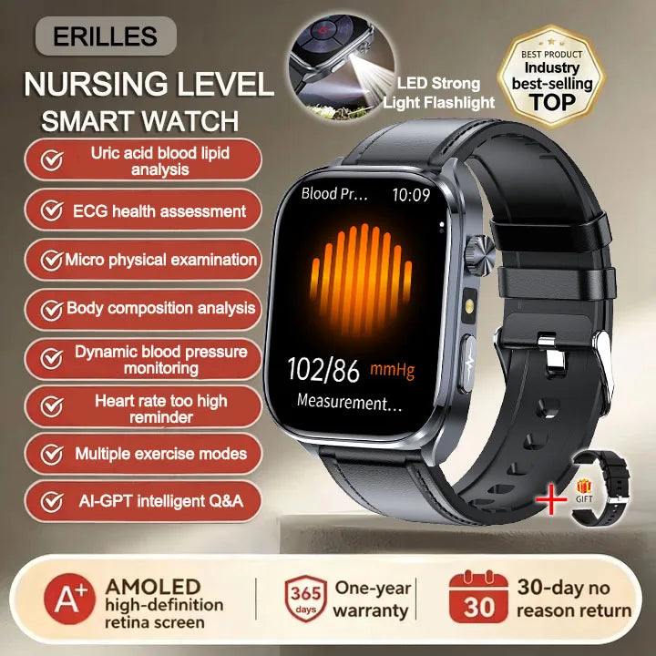 2026 New AI Health Care Accurate Detection ECG SmartWatch Blood Pressure Lipids Uric Acid Analysis Bluetooth Call Smart Watches