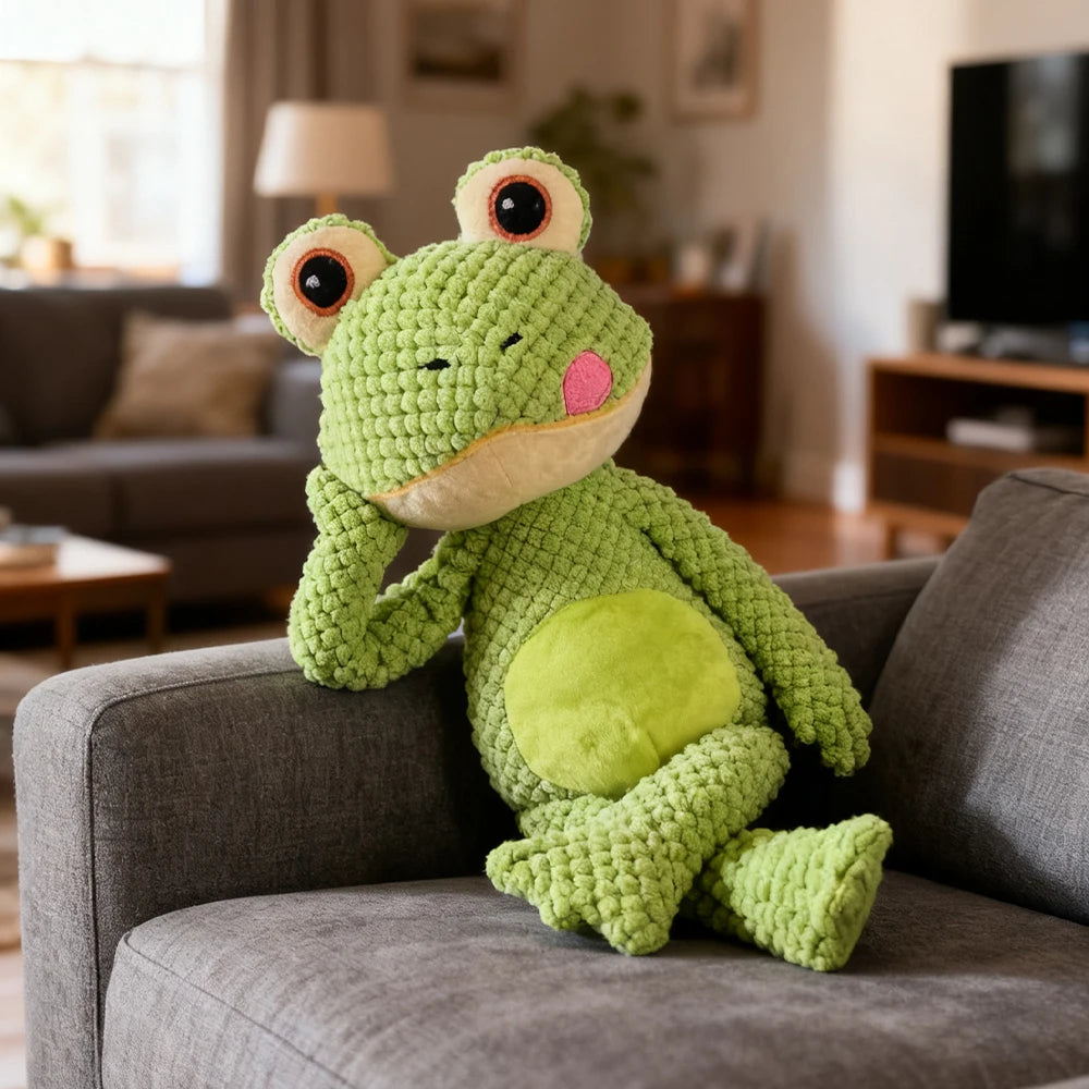 Pet Bite-Resistant Plush Interactive Toy with Sound, Cartoon Frog Design, Suitable for Large, Medium, and Small Pets Such as Cats and Dogs, Double-Layer Fabric, Built-In Airbag