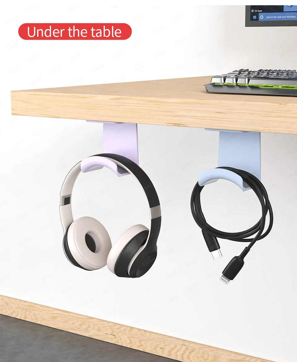 Suporte de Headphones para Debaixo da Secretária — Gancho Multicor Universal