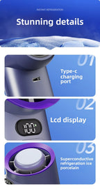 Outdoor Handheld Cold Compress Fan 3600mAh Quite High-speed Cold Air USB Rechargeable Mini Turbo Fan with Lanyard Portable Fan