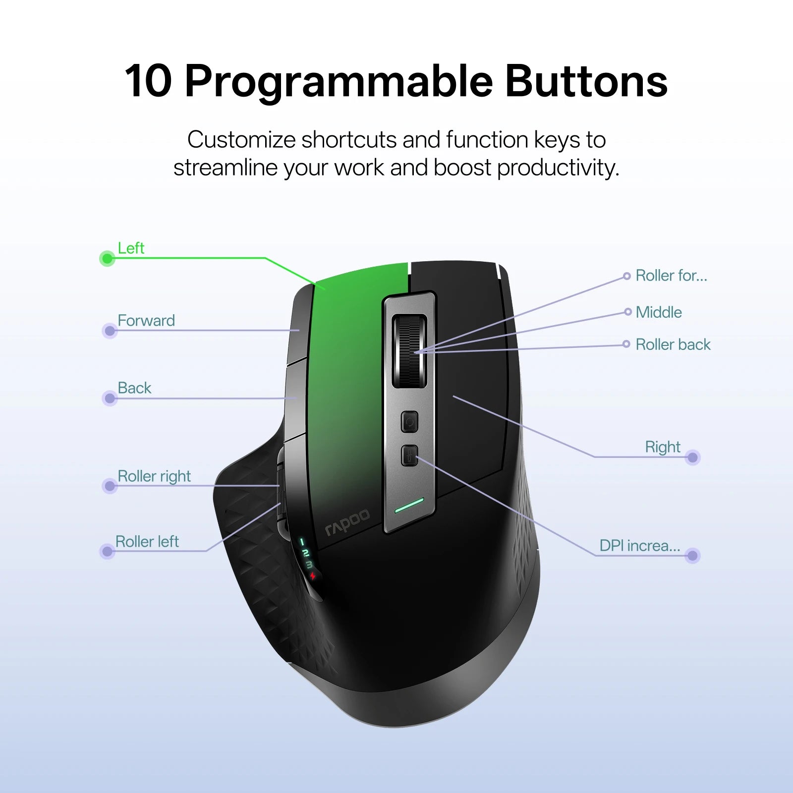 Rapoo 2026 New MT710L Wireless Multimode Rechargeable Ergonomic Mouse 4000 DPI Bluetooth Mouse Easy-Switch Up to 4 Devices