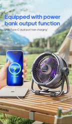 Portable 6 in 1 Outdoor Camping Fan 20000mAh Rechargeable Wireless Tent Ceiling Fan 4 Speed ​​Adjustment LED Lighting Power Bank