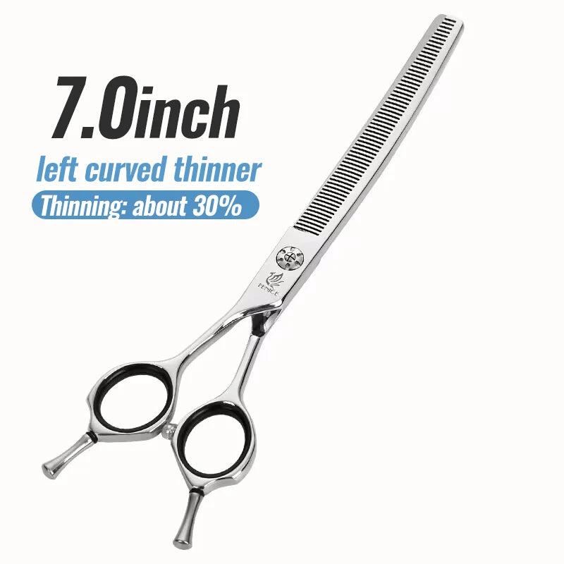 Fenice 7.0/7.5 inch Professional Dog Grooming Shears Curved Thinning Scissors for Dog Face Body Cutiing JP 440C High Quality
