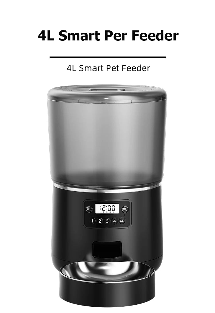 4L Automatic Pet Feeder Cat Food Dispenser Timed and Quantitative Insect and Moisture Resistant Feeding Machine No Food Jamming