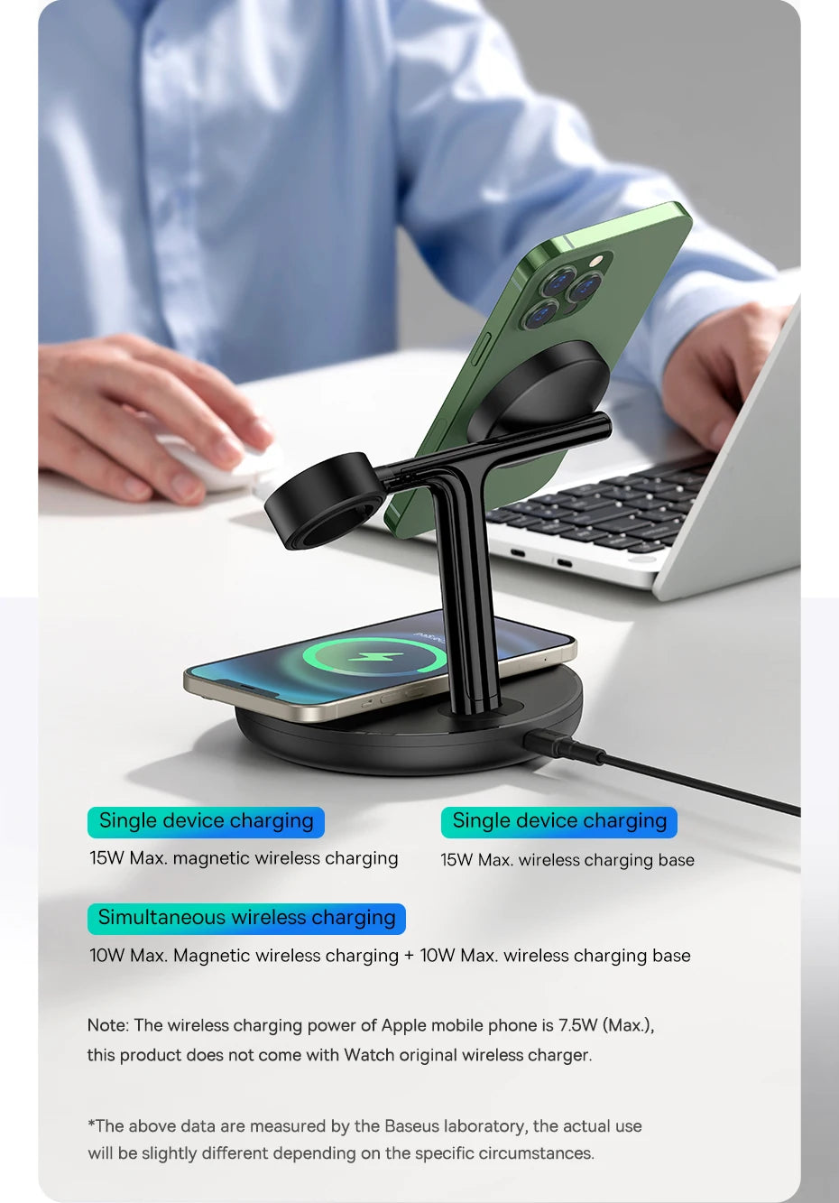 Baseus 3 in 1 20W Magnetic Wireless Charger Stand For Phone iPhone 15 14 Pro Airpods Apple Watch Fast Charging Station Holder