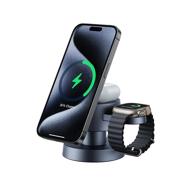 3-in-1 Magnetic Wireless Charger for iPhone 16 15 14 13 12, Fast Charging Station for Apple Watch 10 9 8 7 6 5 4, AirPods 2 3 Pro