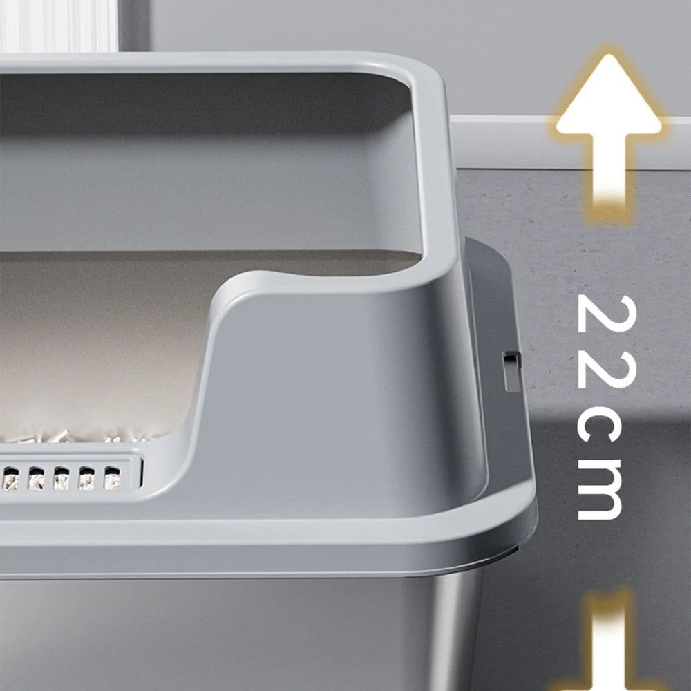 Stainless Steel Cat Litter Box with Lid and Scoop for Big Cat XL Metal Litter Pan Tray with High Wall Sides Enclosure Non-Sticky