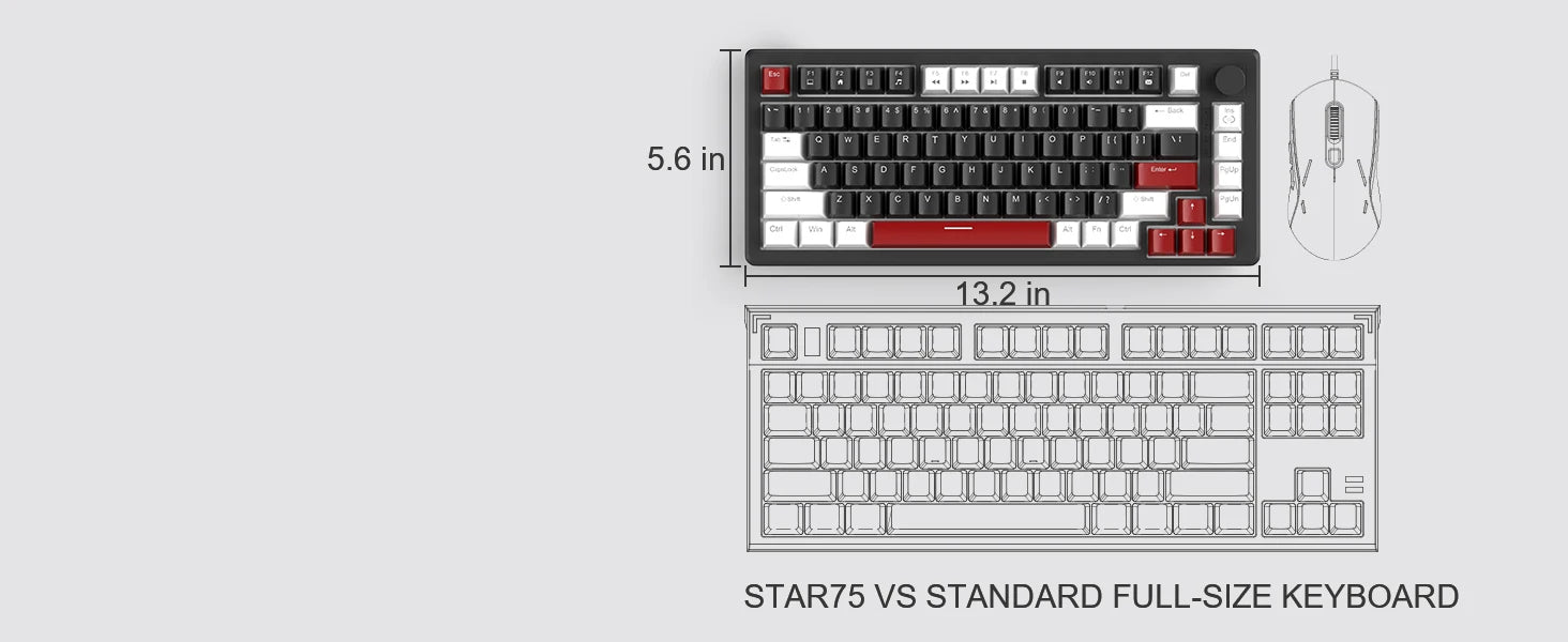 MageGee 75% Mechanical Gaming Keyboard with Knob Control, Blue Backlit Wired Gaming Keyboard Red/Yellow Switch for Windows PC