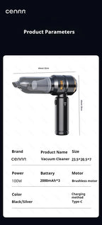 Aspirador Portátil CENRR 998000PA Sem Fios para Limpeza de Carro