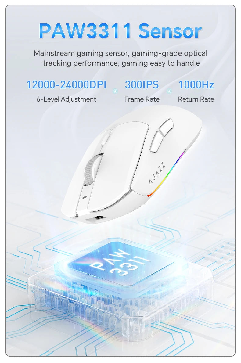 AJAZZ AJ139 V2 MC/AJ139 PRO Wireless Gaming Mouse PAW3311/PAW3395 Sensor 12000DPI/26000DPI 500mAh Bluetooth Mouse Gamer For PC