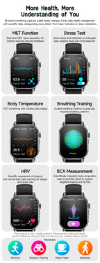 2026 New Model Uric Acid & Lipid Health Analysis Smartwatch Men's ECG+PPG Bluetooth Call 2.01 inch Flashlight Smartwatch Women's