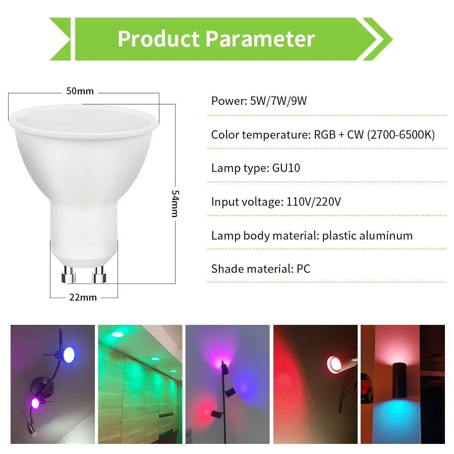 GU10 WiFi Tuya RGB — Spotlight Smart para Teto, Alexa e Google Home