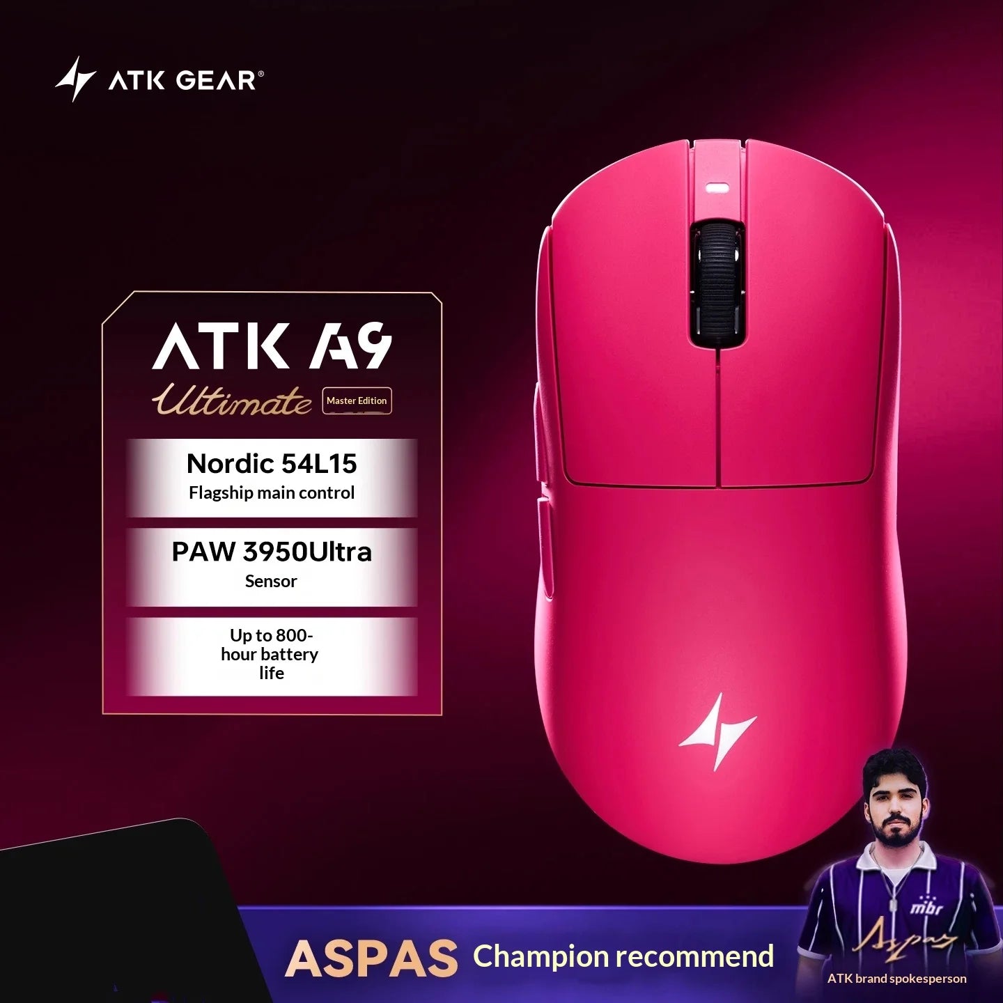 ATK DragonFly A9 Air Ultimate Wireless Gaming Mouse PAW3950 Ultra 42000DPI 750IPS 8KHz RGB Ergonomic Design for Windows MacOs